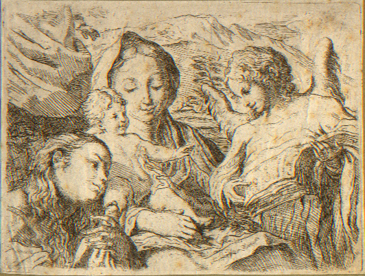 Correggio (after), Madonna and Child, with Saint Catherine, etching