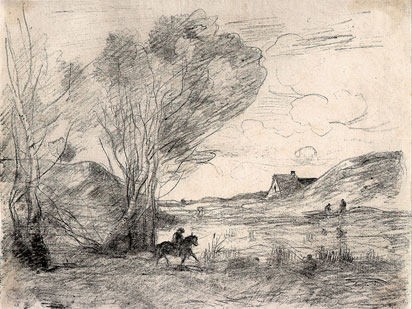Camille Corot, cavalier dans les Roseaux, lithograph