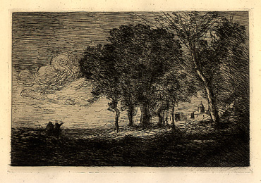 Camille Corot, Landscape in Italy, etching