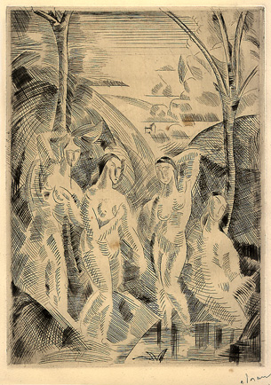 André Derain, Four Bathers in a Landscape, drypoint engraving