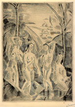 André Derain, Quatre Baigneuses dans un Paysage, gravure à la pointe sèche