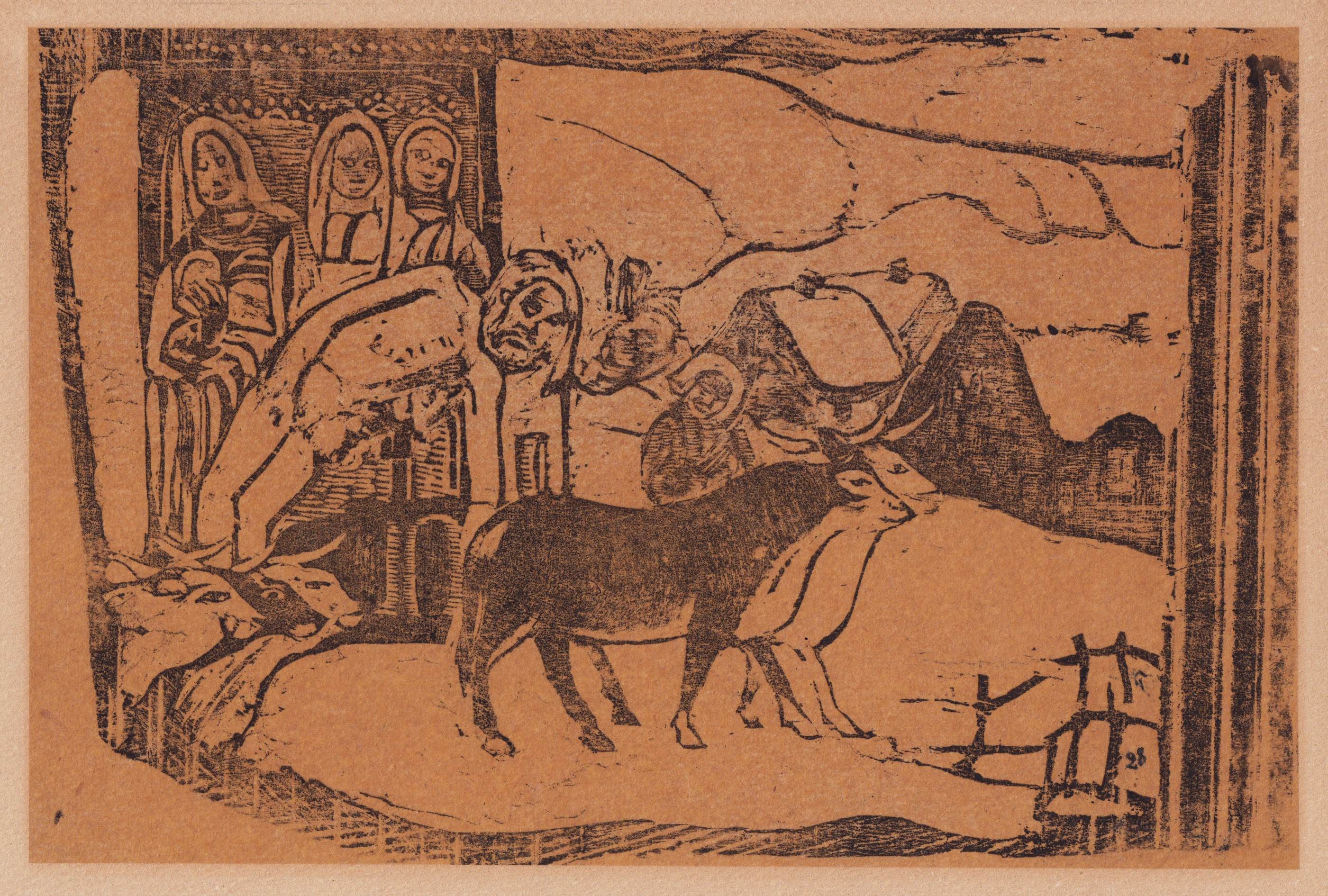 Paul Gauguin, Le Calvaire Breton, 1888-89, woodcut with ochre toning