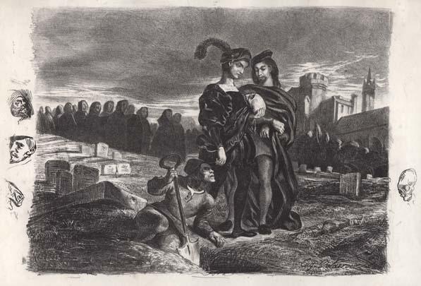 Eugne Delacroix, Hamlet contemplating Yorick's skull, lithograph