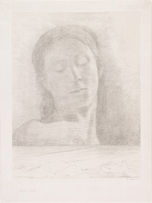 Odilon Redon, Yeux Clos, lithograph, 1890