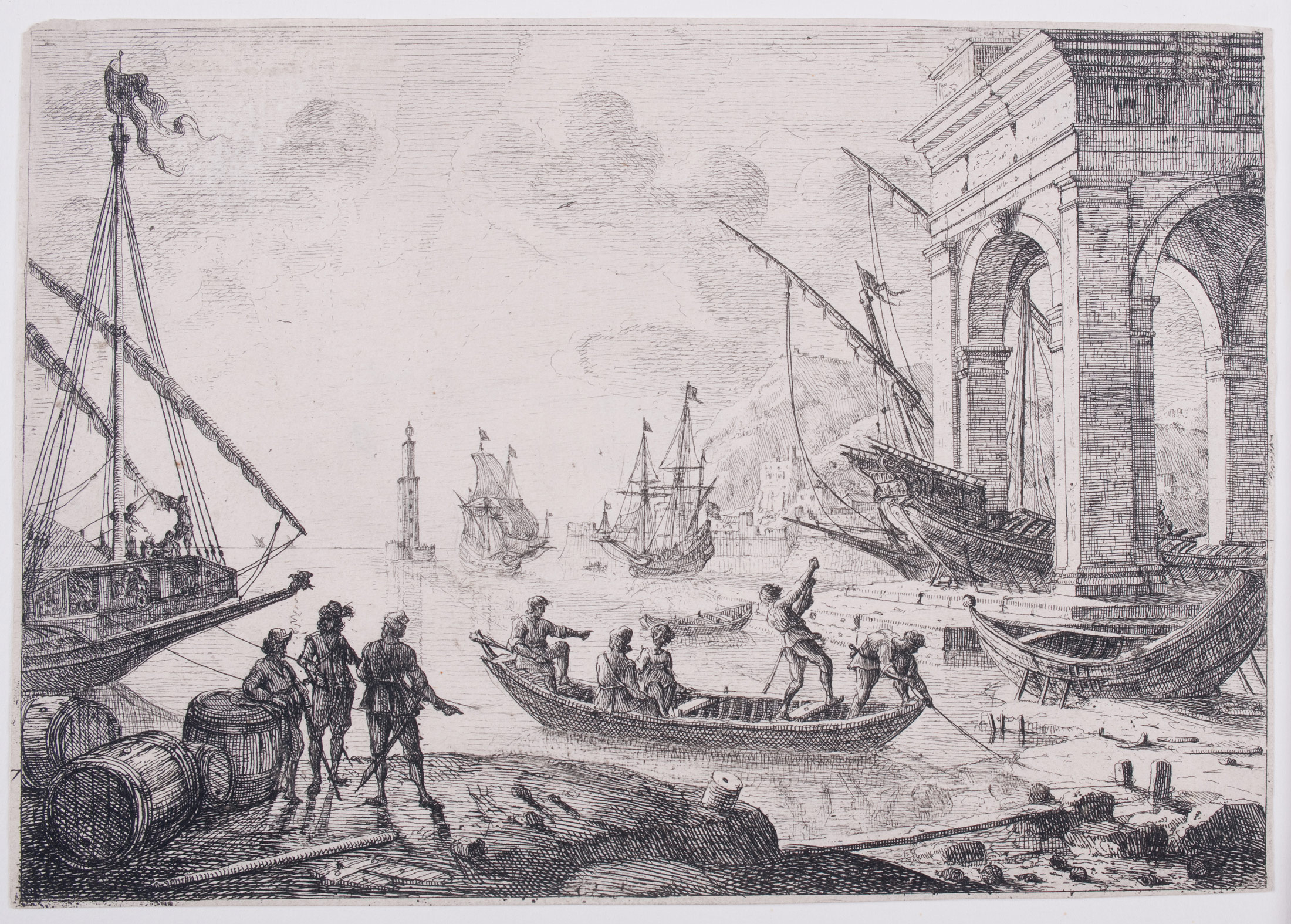 Claude Gell�e, Port with a Beacon, etching