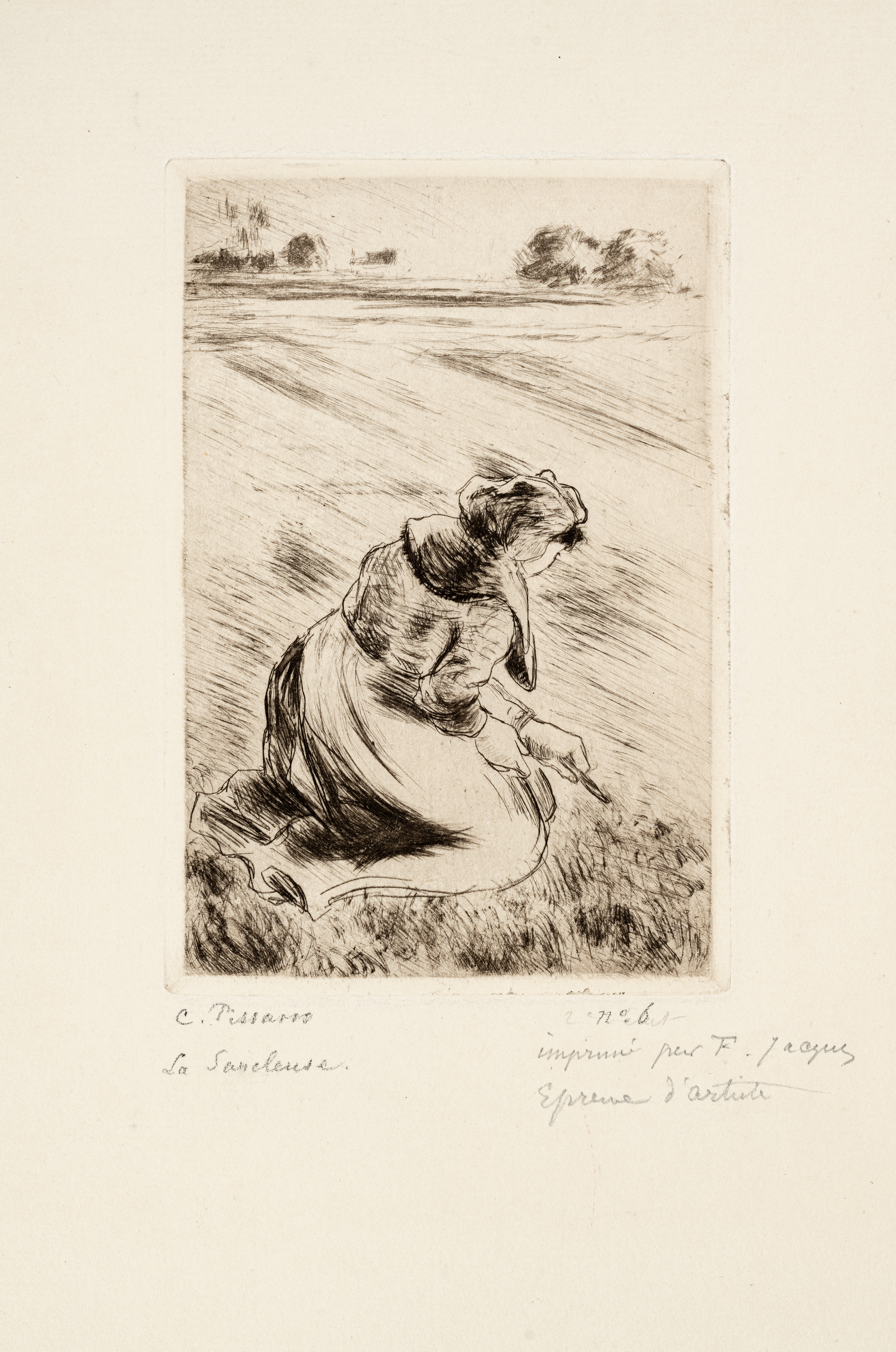 Camille Pissarro, La Sarcleuse, etching with drypoint, 1887