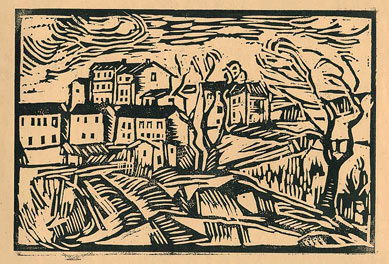 Maurice de Vlaminck, Houses at Bougival, woodcut