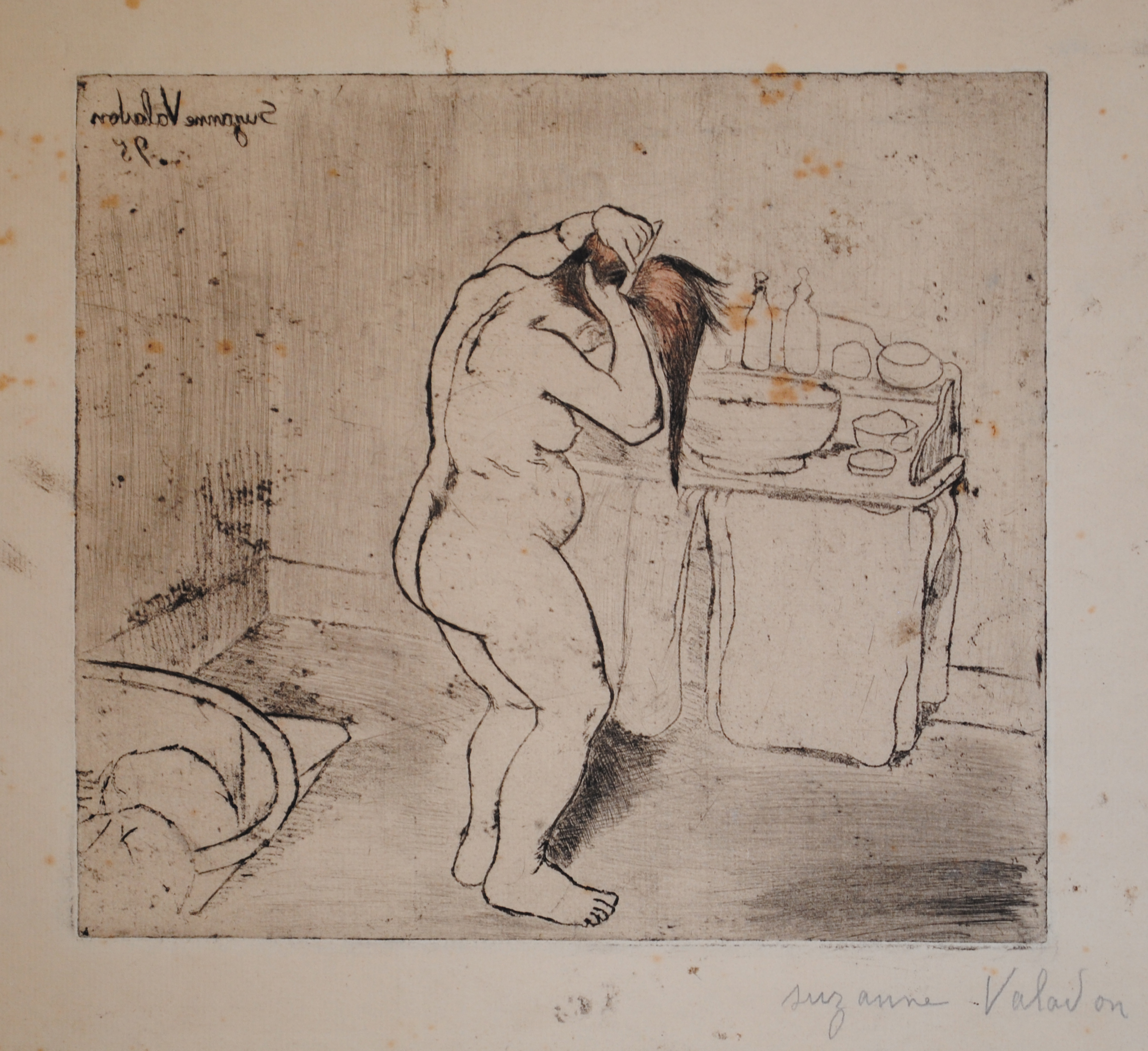 Suzanne Valadon, Catherine nue se coiffant, soft-ground etching, 1895