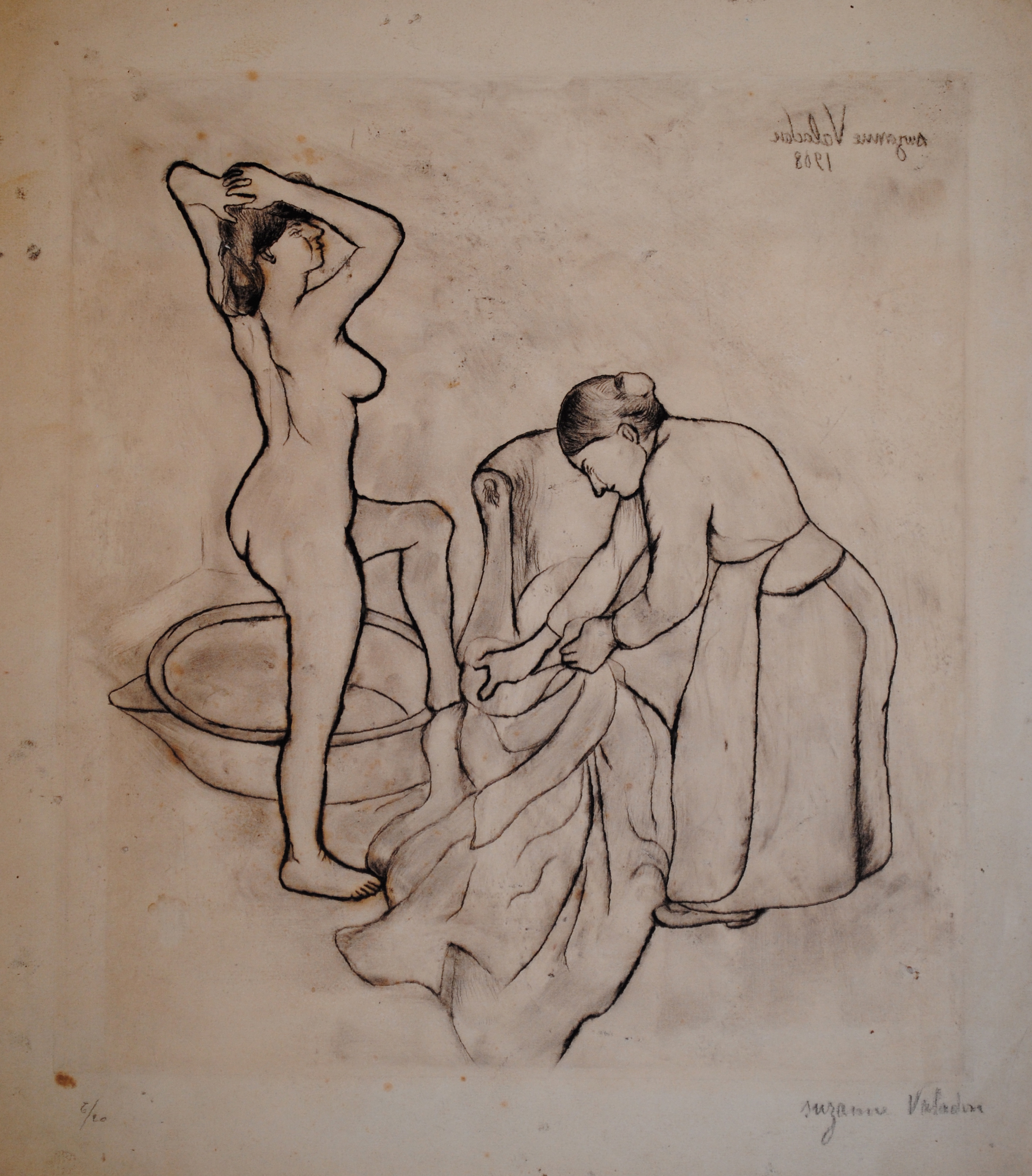 Valadon, Fille aux Gros Seins et Femme Vieille, drypoint, 1908